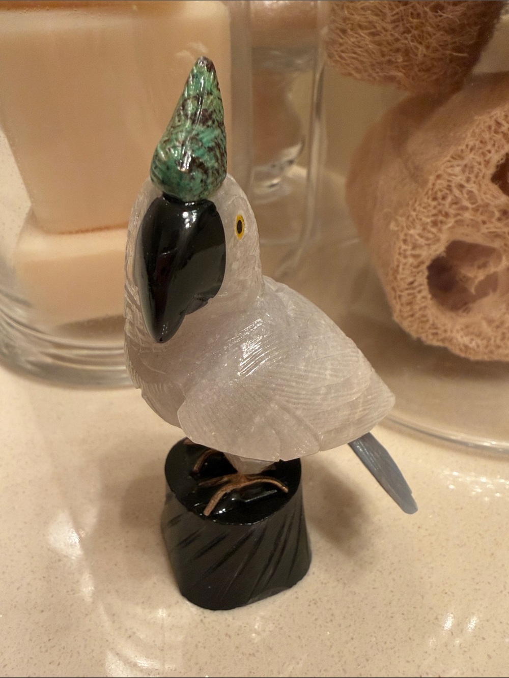 3.87 Inch Multi Stone Bird Carving - See Description